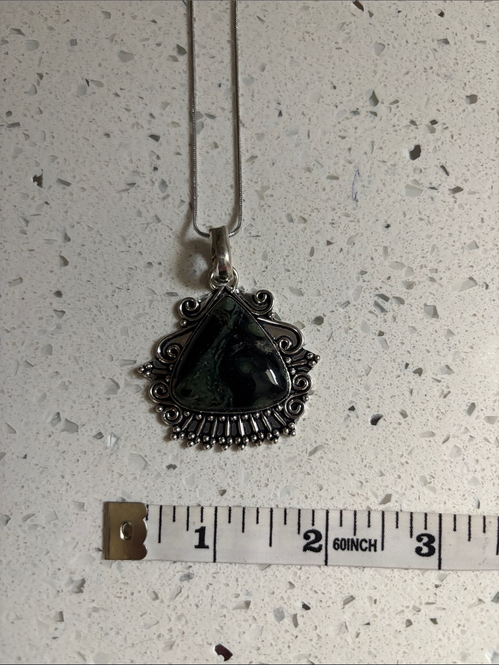 Sterling Silver Green Star Galaxy Gemstone Pendant Necklace - Picture 6 of 7